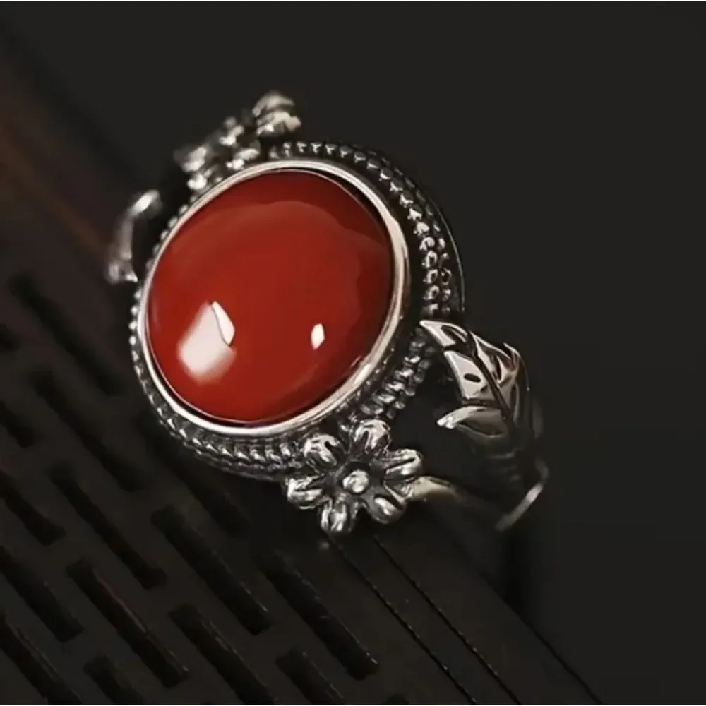 Vintage Silver Ring with Red Stone sz 7